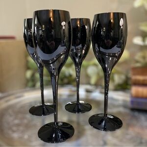 Vintage Mikasa Black Elegance Set of 4 Wine Glasses Stems Amethyst 8.25” Elegant